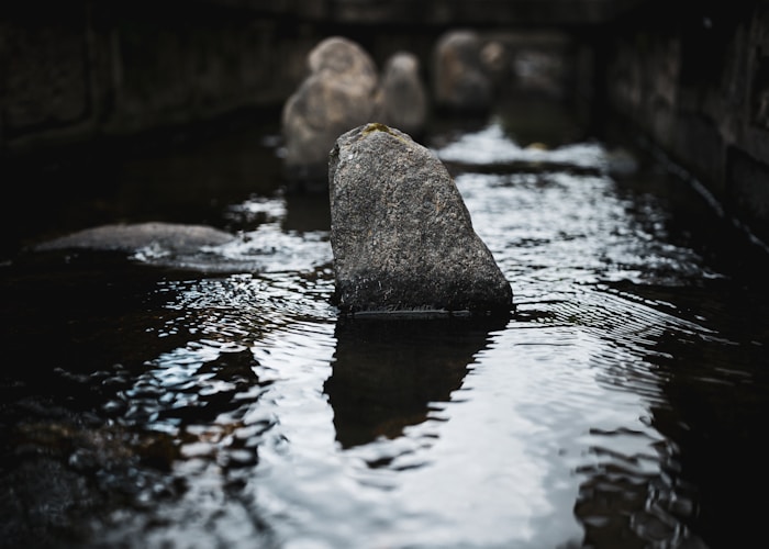 Stone steps into cold plunge pool