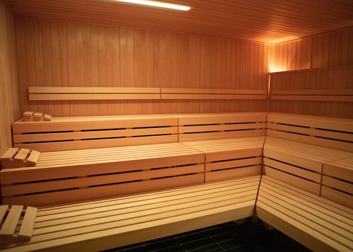 Wooden staircase inside bathhouse